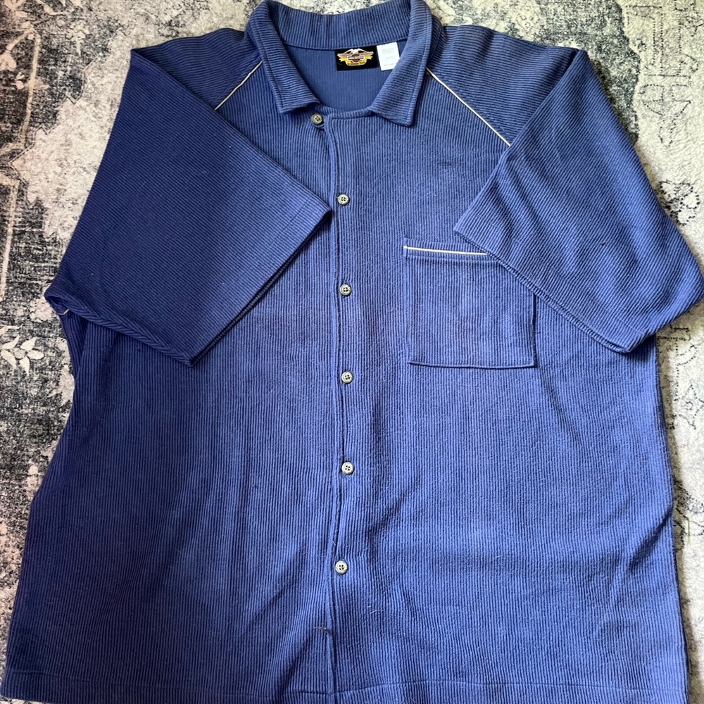 Vintage Harley Davidson Button Up Shirt XXL. Blue. Cotton.